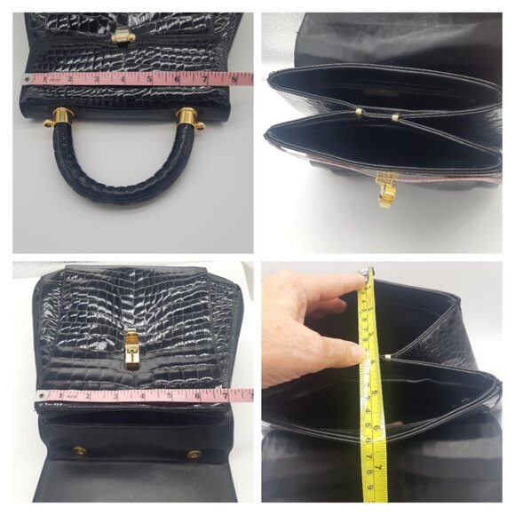 Vintage Faux Alligator Patent Black Evening Bag Purse Made in Italy - Picture 10 of 16